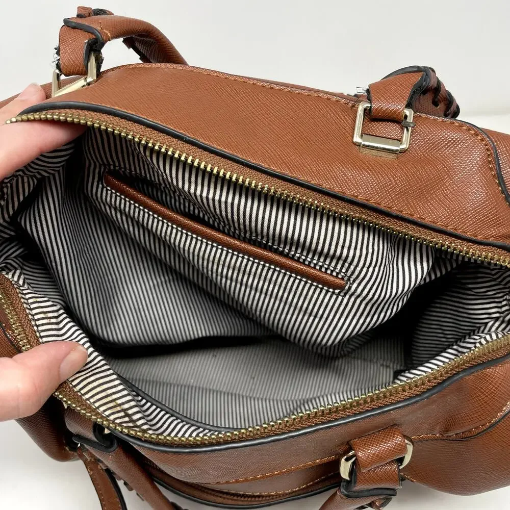 Brown Top Handle Satchel Shoulder Bag Purse Faux Leather